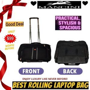 📢 MANCINI Business Laptop ➕🆒 BRIEFCASE Wheeled Rollaway LUGGGAGE 💸BUY NOW‼️🟢